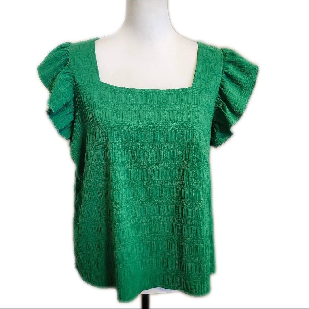 Shein Bright Kelly Green Ruffle Strap Lightweight Crepe Tank Top Blouse, L